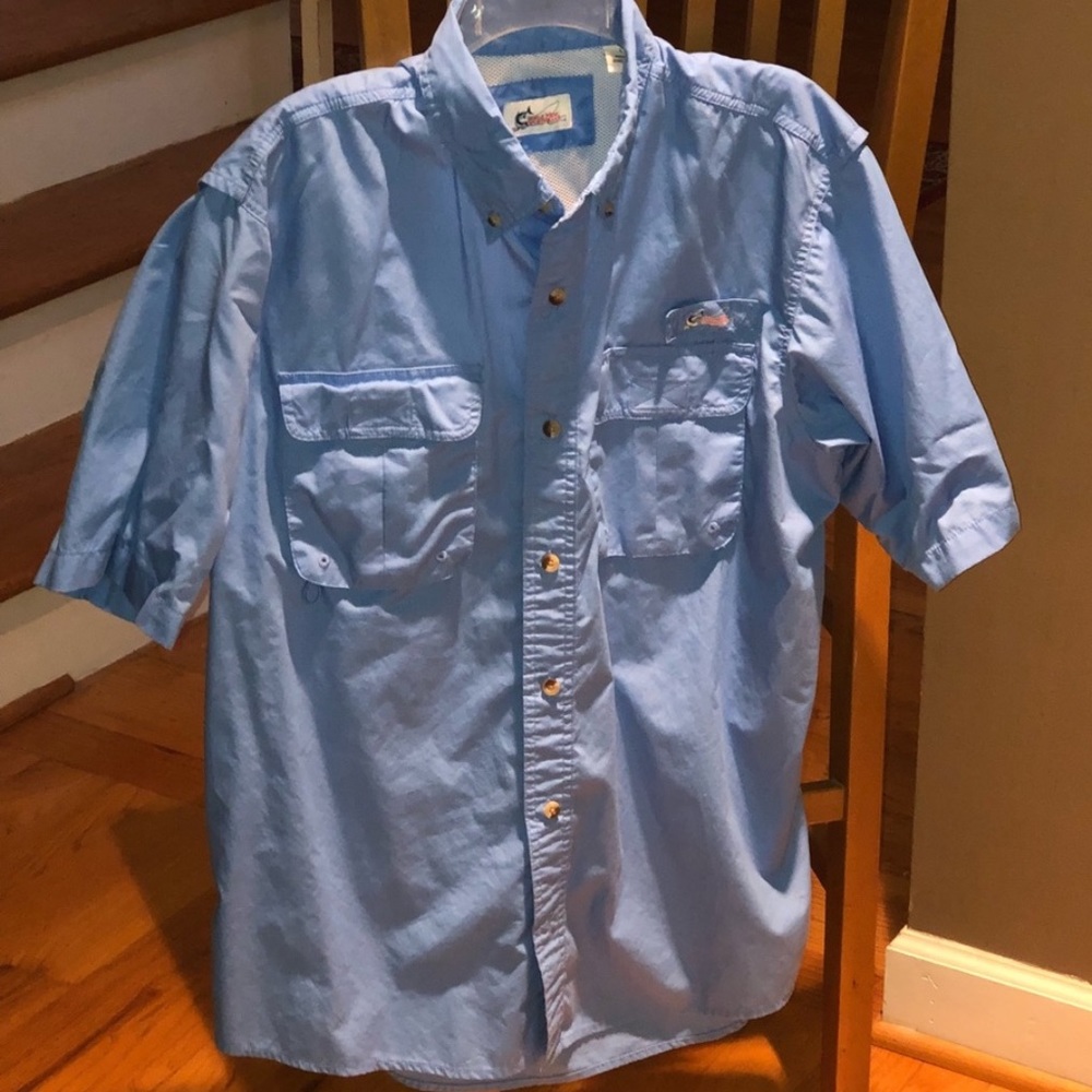 Worldwide Sportsman Fishing Shit | Mens Large Casual Button Down | Blue